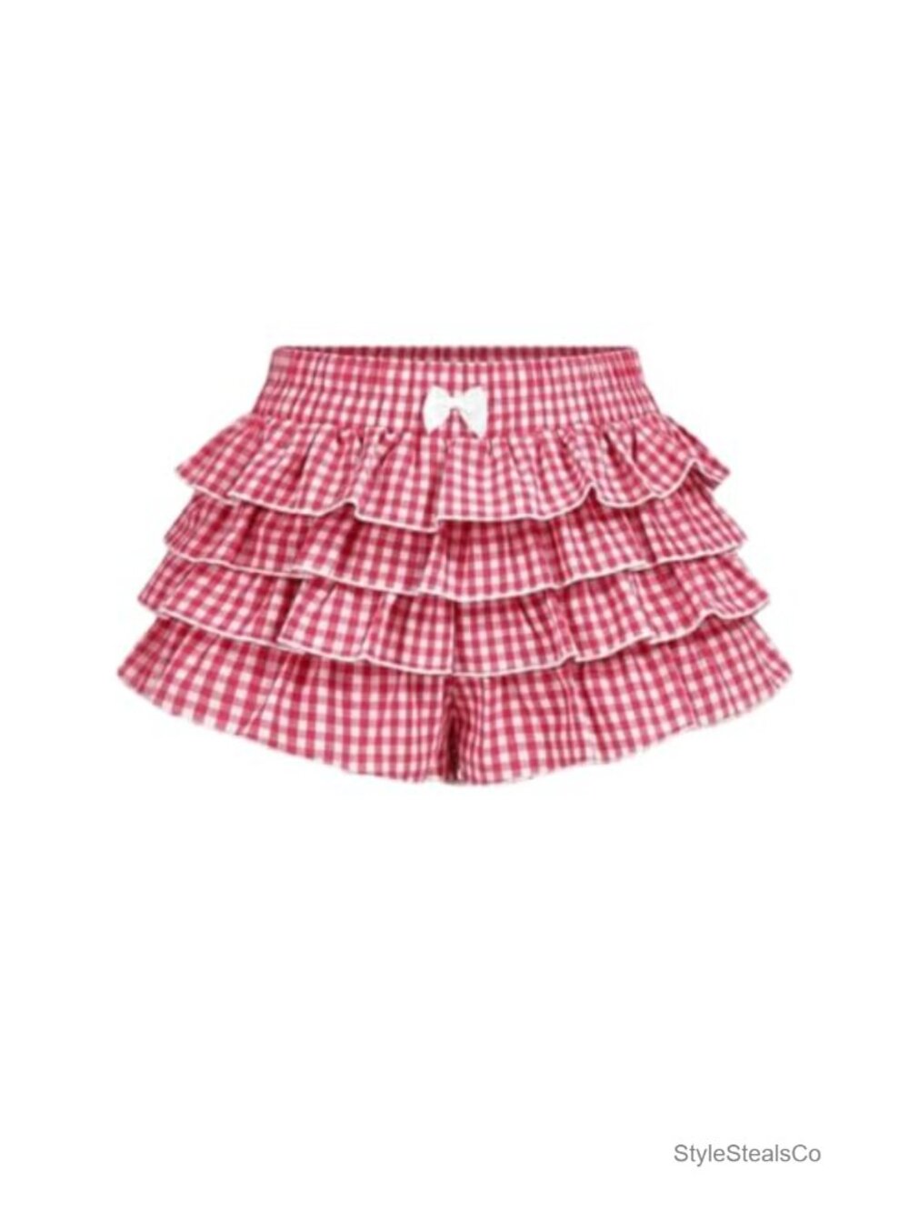 Womens Layered Ruffle Gingham Shorts with Bow Cute Y2K Mini Bloomer